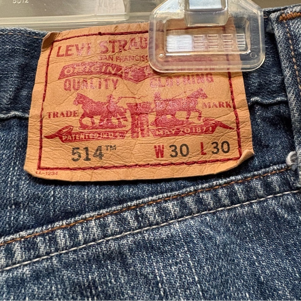Levi’s 514 Men’s Slim Straight Jeans 30x30 Dark Wash Faded Zipper Fly - Picture 4 of 7